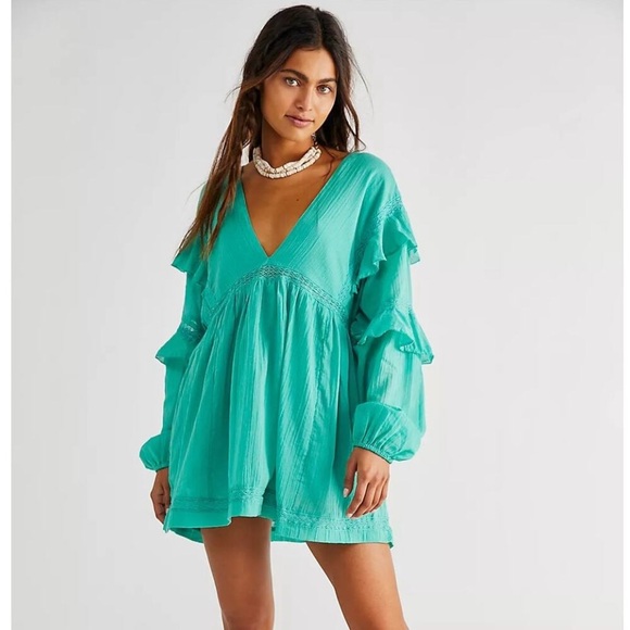 FREE PEOPLE Free-est Seashell Skort Romper Vert De Mar Green Gauze - Picture 1 of 9